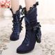 Women's Boots Ladies Shoes Valentines Gifts Plus Size Valentine's Day Daily Solid Color Mid Calf Boots Lace-up Block Heel Round Toe Elegant Vintage Fashion Faux Leather Zipper Black Red Blue