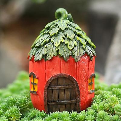 Garden Ornament Bonsai Decoration Resin House Statues Garden Fairy House Figurines Leaf Mushroom Flower Pine Cone House for Home Outdoor Yard Porch Garden Lawn Patio Decoration