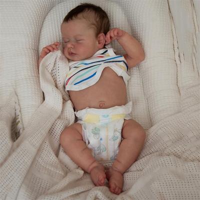 45CM Newborn Baby Doll Reborn Loulou Asleep Soft Cuddly Body Lifelike 3D Skin with Visible Veins High Quality Handmade Doll