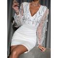 Women's Fringe Dress Party Dress Cocktail Dress Mini Dress White Long Sleeve Pure Color Tassel Fringe Spring Fall Winter V Neck Fashion Winter Dress Wedding Guest Birthday 2023 S M L