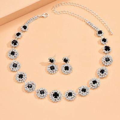 Jewelry Set 2pcs Rhinestone Alloy 1 Necklace Earrings Women's Fashion Stylish Simple Geometrical Geometric Jewelry Set For Wedding Party Wedding Guest