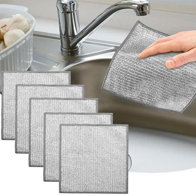 5pcs Steel Wire Cleaning Cloth Kitchen Magic Dishwashing Towel Non Stick Oil Cleaning Rag Microwave Stove Clean Tools Dish Cloth