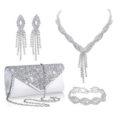 Light Luxury Dinner Handheld Bag Women's Premium Bag Bride Necklace Earrings Bracelet Tassel 4 Piece Jewelry Set