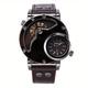 Two Time Zone Casual Leather Strap Wristwatch Male Big Size Sport Watches Unique Men's Quartz Watch