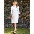 55% Linen Women's Cotton Linen Dress White Midi Dress Summer Spring Linen Casual Vintage Holiday Crew Neck Button Basic High-end Series Regular Fit