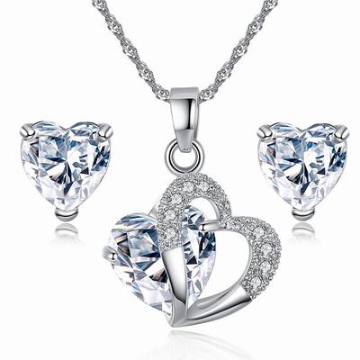 Fashion Bride Jewelry Set New Micro Set Crystal Zircon Heart Necklace Earring Jewelry Set