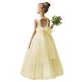 Flower Girl Dresses for Wedding Puffy Satin Tulle Princess Pageant Dress for Girls Crew Neck Tulle Bow Prom Ball Gowns For Wedding Guest