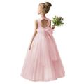 Flower Girl Dresses for Wedding Puffy Satin Tulle Princess Pageant Dress for Girls Crew Neck Tulle Bow Prom Ball Gowns For Wedding Guest