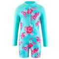 Girls Swimsuit UPF 50 One Piece Cyan Swimwear Zipper Rashguard Bathing Suit