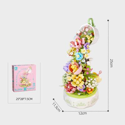 Women's Day Gifts Creative Flower Castle Hanging Garden Music Box With Led Lights Model Building Blocks MOC Bricks Decoration Toys Valentine Gift Mother's Day Gifts for MoM