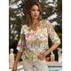 Women's Shirt Blouse Graphic Casual Holiday Print Yellow 3/4 Length Sleeve Fashion V Neck Spring Summer