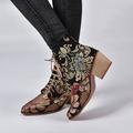 Women's Boots Lace Up Boots Booties Ankle Boots Outdoor Daily Floral Embroidered Booties Ankle Boots Winter Chunky Heel Pointed Toe Elegant Vintage PU Lace-up Black Light Red Red