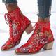 Women's Boots Lace Up Boots Booties Ankle Boots Outdoor Daily Floral Embroidered Booties Ankle Boots Winter Chunky Heel Pointed Toe Elegant Vintage PU Lace-up Black Light Red Red