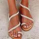Women's Wedding Shoes Sandals Bling Bling Boho Bohemia Beach Sparkling Shoes Daily Beach Solid Colored Wedding Sandals Bridal Shoes Bridesmaid Shoes Summer Pearl Imitation Pearl Flat Heel Open Toe