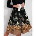 Women's Skirt A Line Swing Knee-length High Waist Skirts Print Trees / Leaves Street Daily Summer Polyester Fashion Casual Yellow Purple