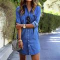 Shirt Tunic Shirts Women's Blue Dark Blue Solid / Plain Color Long Button-Down Street Daily Classic Shirt Collar Denim Regular Fit S