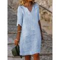 Women's Casual Dress V-Neck Stripe Pattern Knee-Length Short Sleeve Spring Summer Beach Daytime Full Size