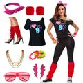 Retro Vintage Disco 1980s Outfits Accessories Off Shoulder T-Shirt I Love the 80's Women's Masquerade Party / Evening Costume