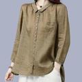 Linen Shirt Shirt Blouse Women's Navy Blue Khaki Solid Color Button Street Daily Fashion Shirt Collar Cotton Linen Regular Fit M