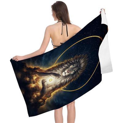 1PC Beach Swimming Towels Tiger Lion Wolf Cartoon Animal Pattern Printing Folded Quick-Dry Soft Towels Home Decor Travel