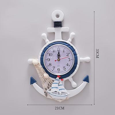 Mediterranean Style Blue and White Rudder Helmsman Anchor Personalized Wall Clock Clock Electronic Watch Decoration Navigation Clock Office Home Ocean Theme Wall Hanging