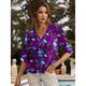 Women's Shirt Blouse Leaf Casual Holiday Print Blue 3/4 Length Sleeve Fashion V Neck Spring Summer