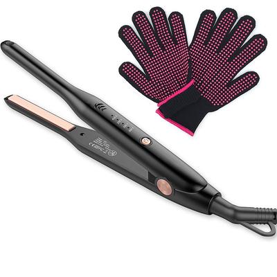 Small Flat Iron for Edges Pencil Hair Straightener for Short Hair ＆ Long Hair 3/10 inch Tiny Flat Iron with Adjustable Temp Settings＆Dual Voltage with Heat Resistant Gloves