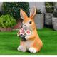 Solar Ornament Rabbit Flowers Garden Light, Cute Cat Garden Light for Gardening Decoration Funny Entrance Light, Solar Garden Statue Rabbit Figurine Garden