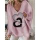 Women's Pullover Sweater Jumper Crew Neck Fuzzy Knit Acrylic Print Drop Shoulder Fall Winter Regular Going out Weekend Stylish Soft Long Sleeve Heart White Pink S M L