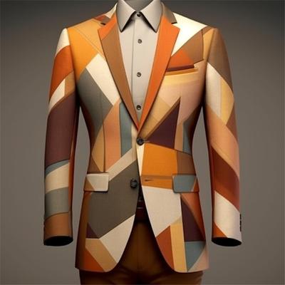 Men's Color Block Geometry Coat Blazer Warm Breathable Comfortable Business Abstract Work Wear to work Going out Buttons Print Multi Pocket Fall Winter Turndown Long Sleeve Orange Brown Green