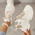 Women's Sneakers White Shoes Driving Shoes Dad Shoes White Shoes Outdoor Daily Solid Color Color Block Summer Flat Heel Wedge Heel Round Toe Casual Comfort Preppy Running Tennis Shoes PU Lace-up Beige
