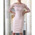 Sheath / Column Mother of the Bride Dress Wedding Guest Elegant Jewel Neck Knee Length Taffeta Half Sleeve with Appliques Ruching 2024