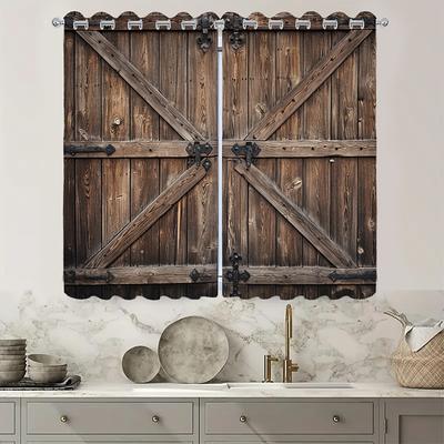 Blackout Curtain Drapes Farmhouse Grommet/Eyelet Barn Wood Door Curtain Panels For Living Room Bedroom Door Kitchen Window Treatments Thermal Insulated Room Darkening