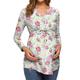 Women's Maternity Tops Pregnancy Shirts Floral Pattern Casual Comfort Pastoral Home Daily Vacation Cotton Breathable V Wire Long Sleeve Fall Winter White Light Green