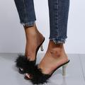 Women's Sandals Furry Feather Solid Colored High Heel Low Heel Pointed Toe Faux Fur PU Loafer Black Pink Beige