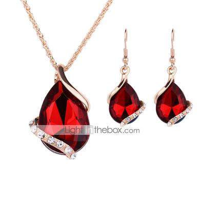 Jewelry Set Drop Earrings For Women's Sapphire Crystal Party Wedding Daily Rose Gold Crystal Rhinestone Pear Cut Solitaire Drop Red Blue Green / Pendant Necklace / Necklace / Earrings / Valentine