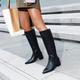 Women's Boots Metallic Boots Sexy Boots Heel Boots Party Daily Club Solid Color Knee High Boots Winter Sequin Zipper High Heel Block Heel Pointed Toe Punk Fashion Sexy Patent Leather Zipper Silver