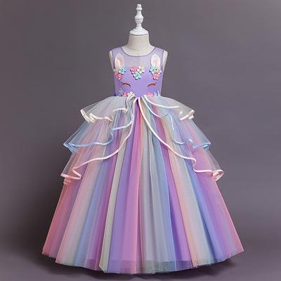 Kids Girls' Dress Color Block Rainbow Sleeveless Party Sweet Polyester Maxi Tulle Dress Summer Spring 3-12 Years Light Pink White Ivory