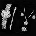 5PCS Set Watch Women Ring Necklace Earrings Rhinestone Fashion Wristwatch Female Casual Ladies Watches Bracelet Set Clock