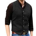 Men's Vest Waistcoat Daily Wear Vacation Going out Fashion Basic Spring Fall Button Polyester Comfortable Plain Single Breasted V Neck Regular Fit Black Red Dark Navy Ocean Blue Vest