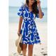 Women's Sundress A Line Dress Summer Dress Geometric Print Tie Front Print Shirt Collar Cap Sleeve Mini Dress Hawaiian Party Vacation Short Sleeve Summer Spring