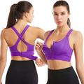 Women's High Support Sports Bra Running Bra Cross Back Zip Front Bra Top Padded Yoga Fitness Gym Workout Adjustable Breathable Quick Dry Black Purple Rosy Pink Solid Color