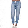 Women's Jeans Normal Denim Solid Color Black Dark Blue Basic Mid Waist Full Length Work Daily Spring Fall