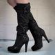 Women's Beige Knee-High Stiletto Boots with Buckle Straps and Side Zipper, Sexy High Heel Boots for Fashionable Night Out