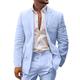 Champagne Pink Sky Blue Men's Wedding Linen Suits Summer Beach Wedding Suits 2 Piece Solid Colored Tailored Fit Single Breasted Two-buttons 2024