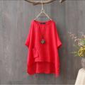 Shirt Blouse Women's Black Army Green Red Plain Pocket Asymmetric Hem Casual Fashion Round Neck Linen Regular Fit S