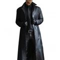 Men's Coat Faux Trench Leather Duster Coat winter long windbreaker lapel solid color long faux leather coat warm jacket