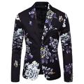 Men's Classic Party Blazer Regular Standard Fit Floral Single Breasted One-button Black White Green 2024