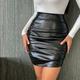 Women's Skirt Pencil Bodycon Mini High Waist Skirts Ruched Solid Colored Party Date Summer Faux Leather Leather Basic Sexy Casual Black Wine Brown