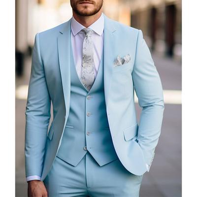 Men's Wedding Suits Black Burgundy Daily Business Summer Solid Colored Tailored Fit 3 Piece Single Breasted Two-buttons